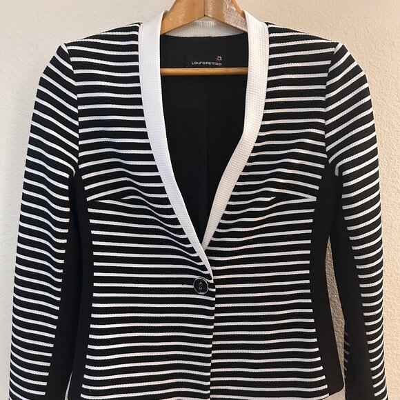 Laura Petites black white striped blazer - Picture 1 of 6